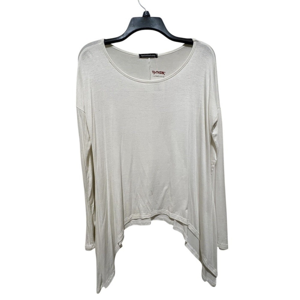You Are Not Alone Cream Asymmetrical Blouse S 3/4 Sleeve Lightweight Sheer